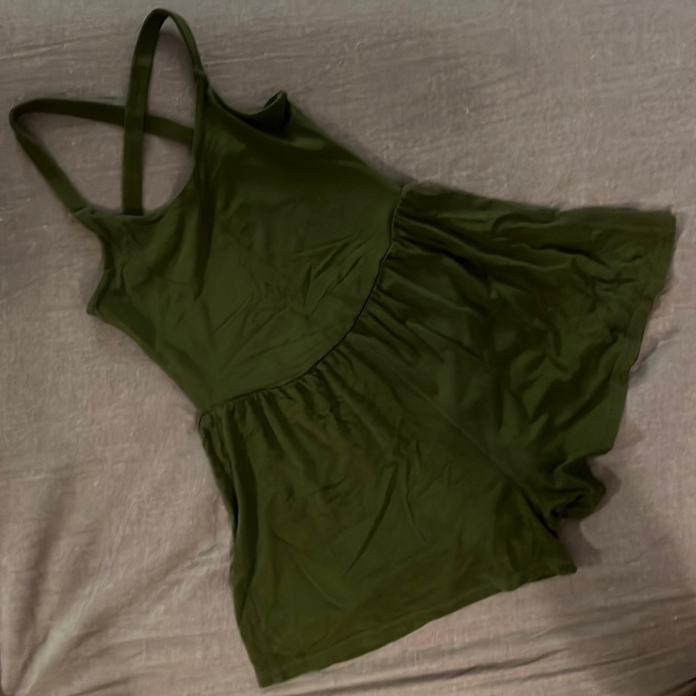 Imbodhi Lila Romper, Chive Green. Size medium.